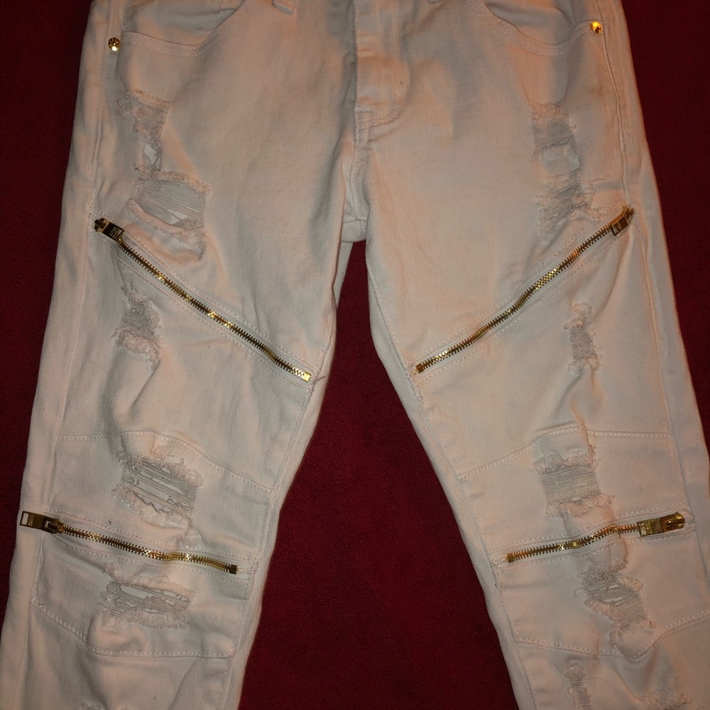 White Biker jeans with zippers